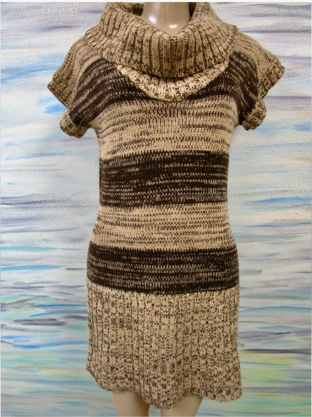 Say What? Two-Tone Taupe & Chocolate Brown Cowl Neck Sweater Dress